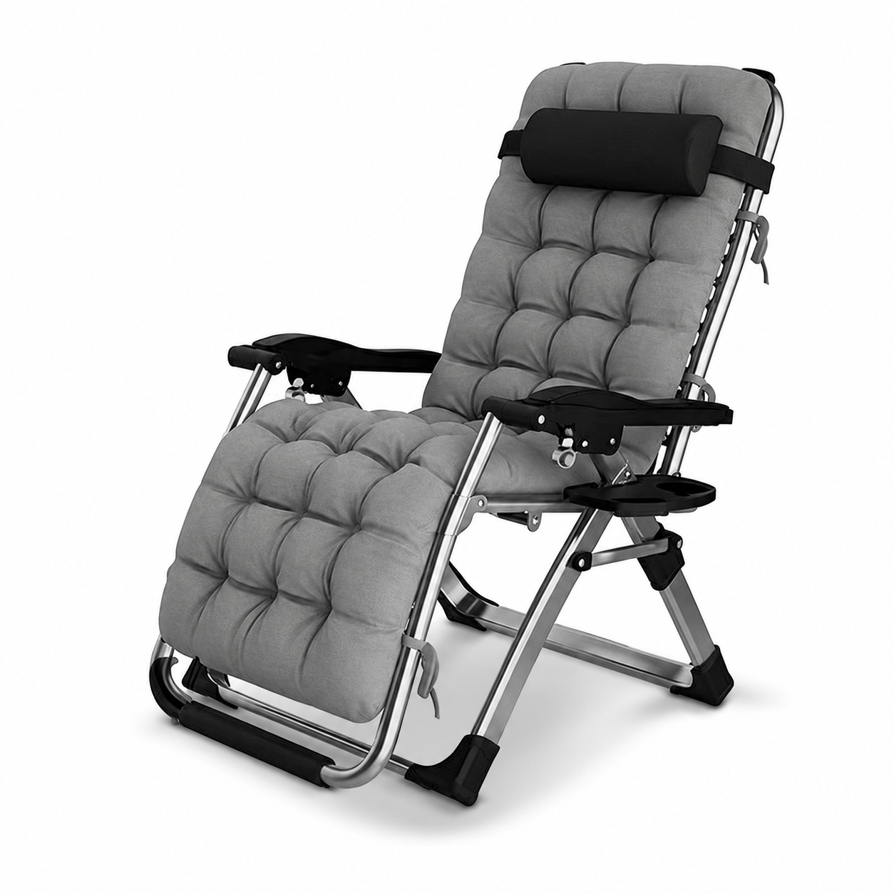 Foldbar Solstol Inkl. Tyk Og Komfortabel Loungepude/hynde,  Komfortabel Have- Og Campingstol Med Kopholder
