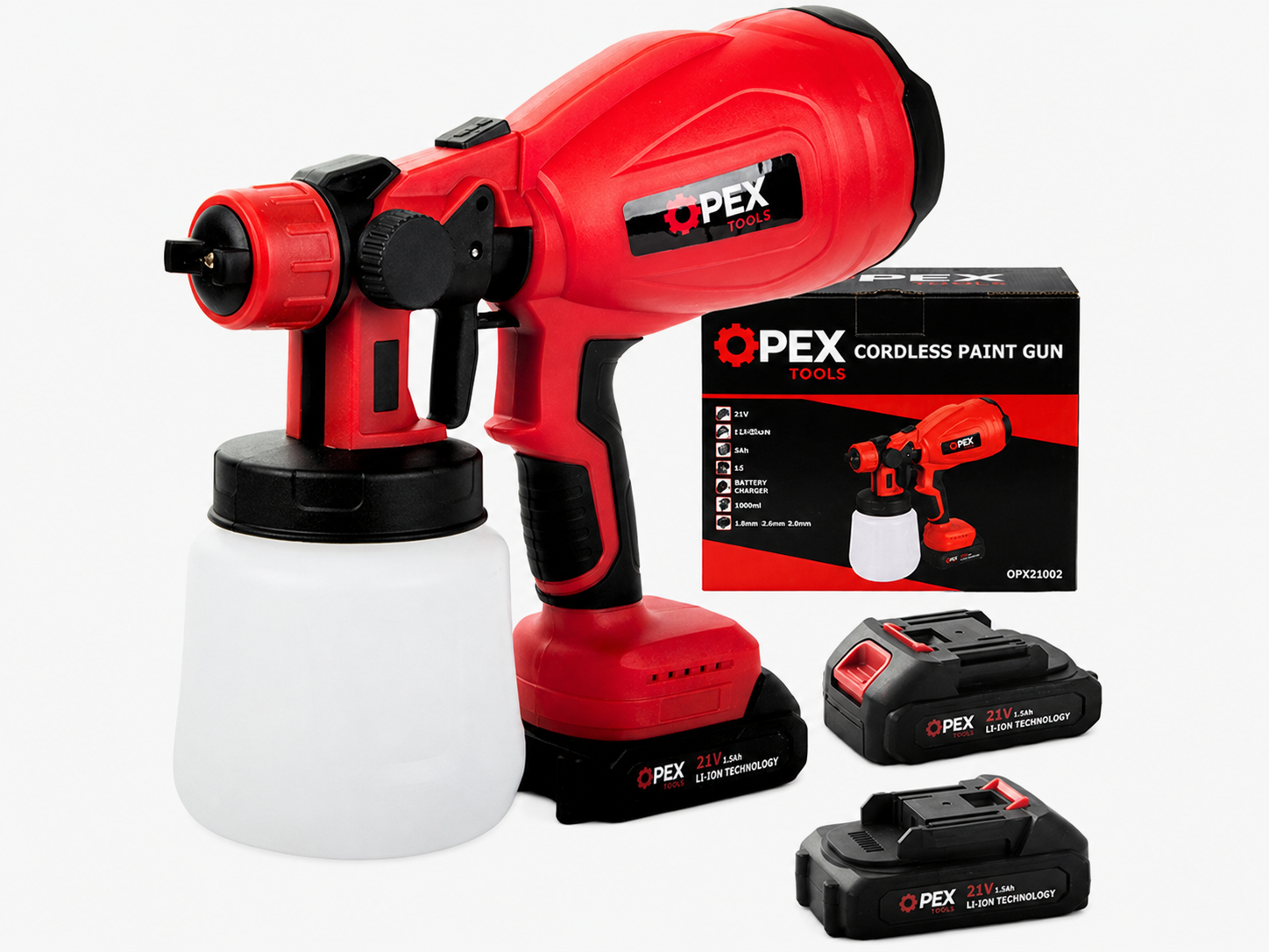 Batteridrevet Malersprøjte 21v Med 2 Batterier  800w Malerpistol Med Hvlp & 1l Beholder