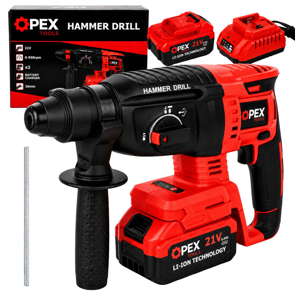 Batteridrevet Sds+ Borehammer 21v Med 2 Batterier Og Kuffert  650w
