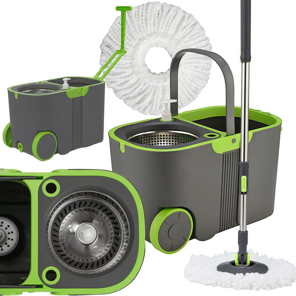 360 Roterende Moppe Med Spand Og 2x Mikrofiberpads - Din Allround Rengøringsløsning