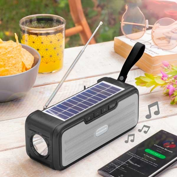 Trådløs Radio/højttaler Med Solceller Og Lygte - Nødradio
