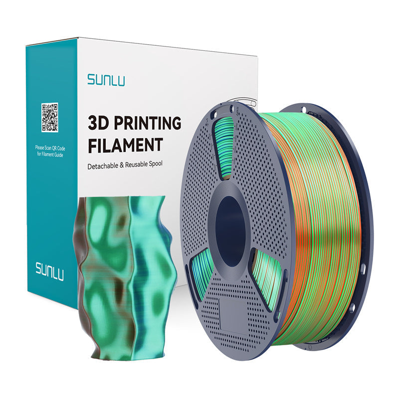 Sunlu Pla+ Silk Tri-color Filament  -  Orange/blå/grøn, 1,75 Mm, 1 Kg - Geekd.dk
