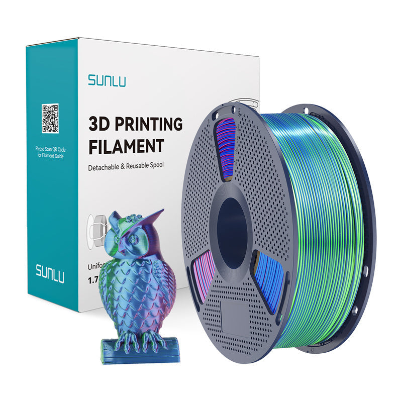 Sunlu Pla+ Silk Tri-color Filament  -  Blå/grøn/lilla, 1,75 Mm, 1 Kg - Geekd.dk