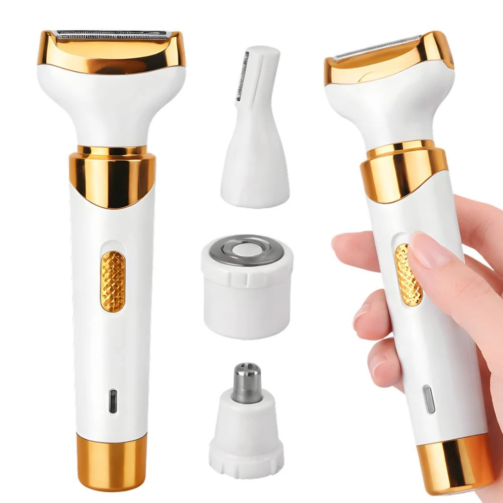 4-i-1 Epilator Med Usb-opladning Til Ben, Ansigt, Bikini Og Bryn  Hvid Og Gulddetaljer, Kompakt Og Præcis