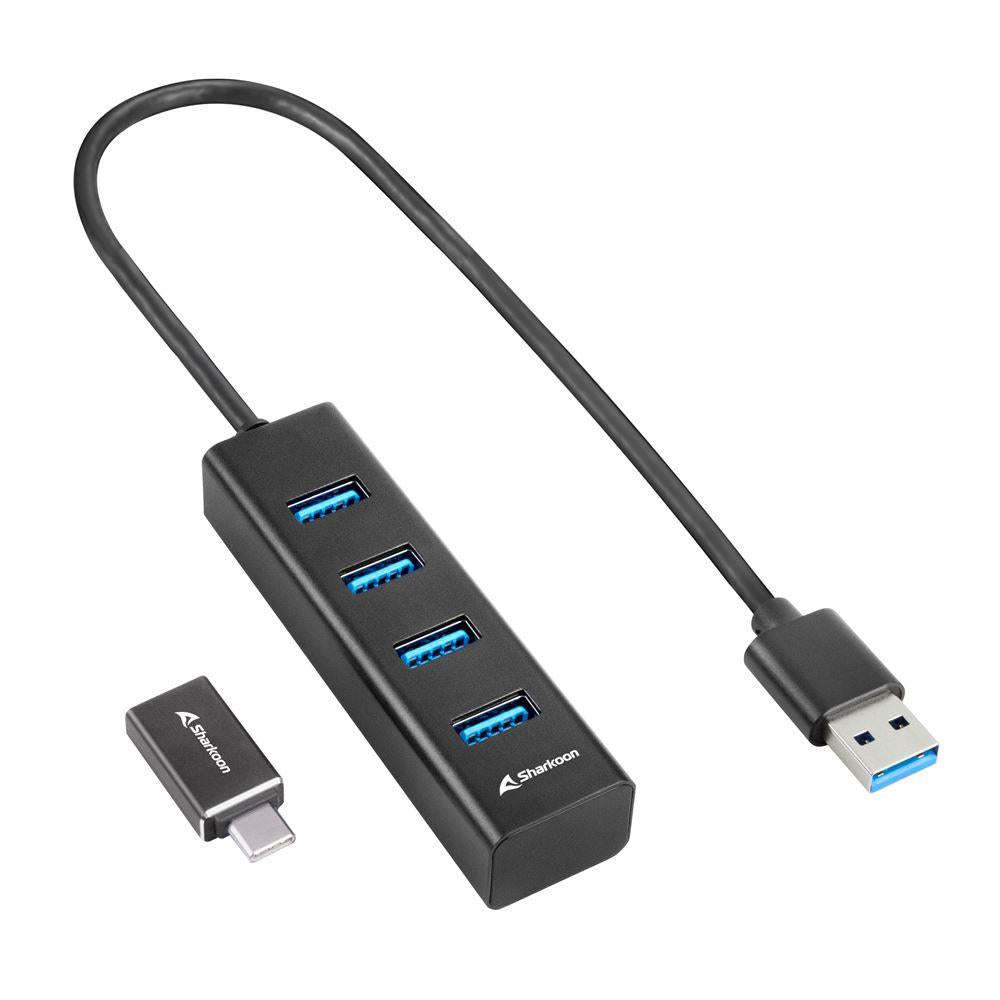 Sharkoon 4-port Usb 3.2 Gen 1 Hub  -  Sort Aluminium Usb Hub - Geekd.dk