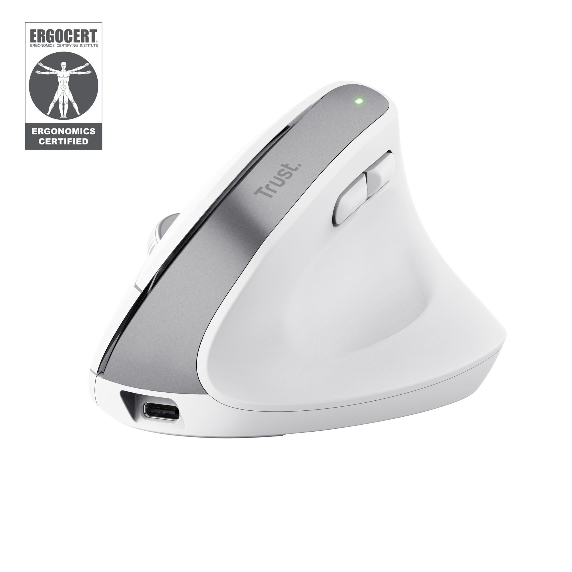 Trust Bayo+ Ergonomisk Trådløs Mus  -  Hvid - Geekd.dk