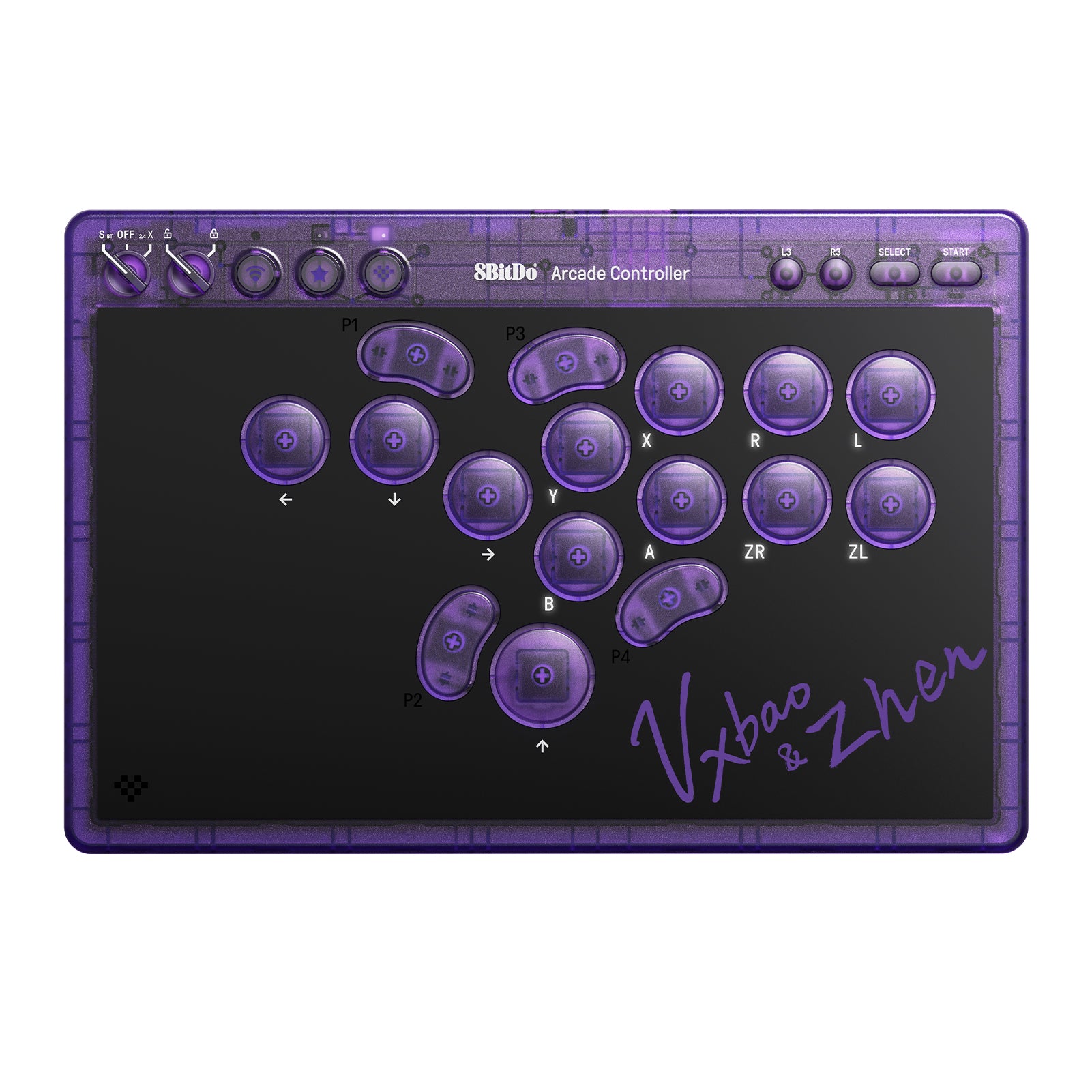 8bitdo Arcade Controller  -  Transparent Purple Signature Edition - Geekd.dk