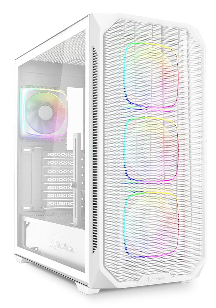 Sharkoon Ak5m Rgb Atx-kabinet  -  Hvid, Mesh, 4 Argb-blæsere - Geekd.dk