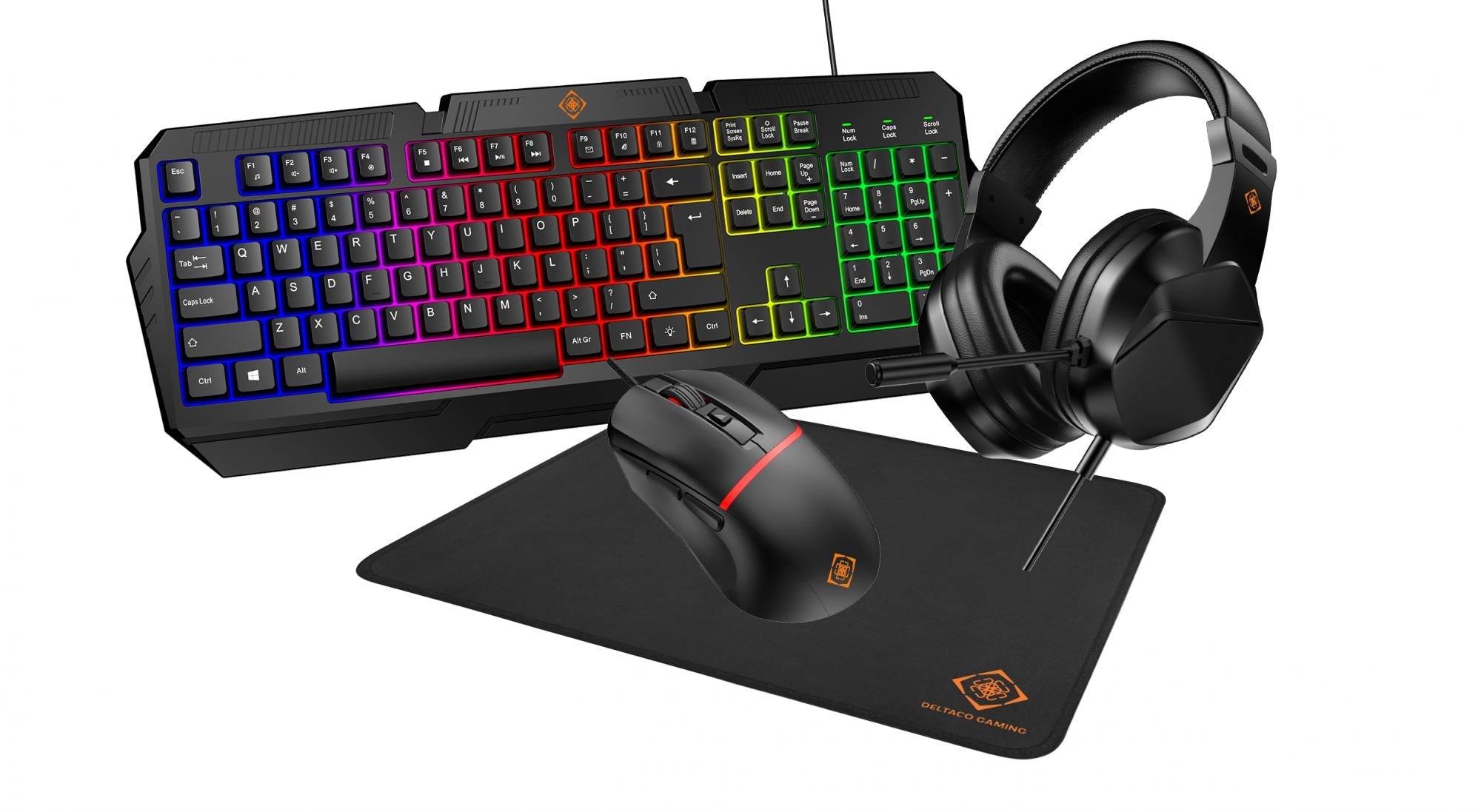 Deltaco Gaming Gam-174-us 4-i-1-gamingsæt  -  Us-layout Headset/mus/tastatur/musemåtte Bundle - Geekd.dk