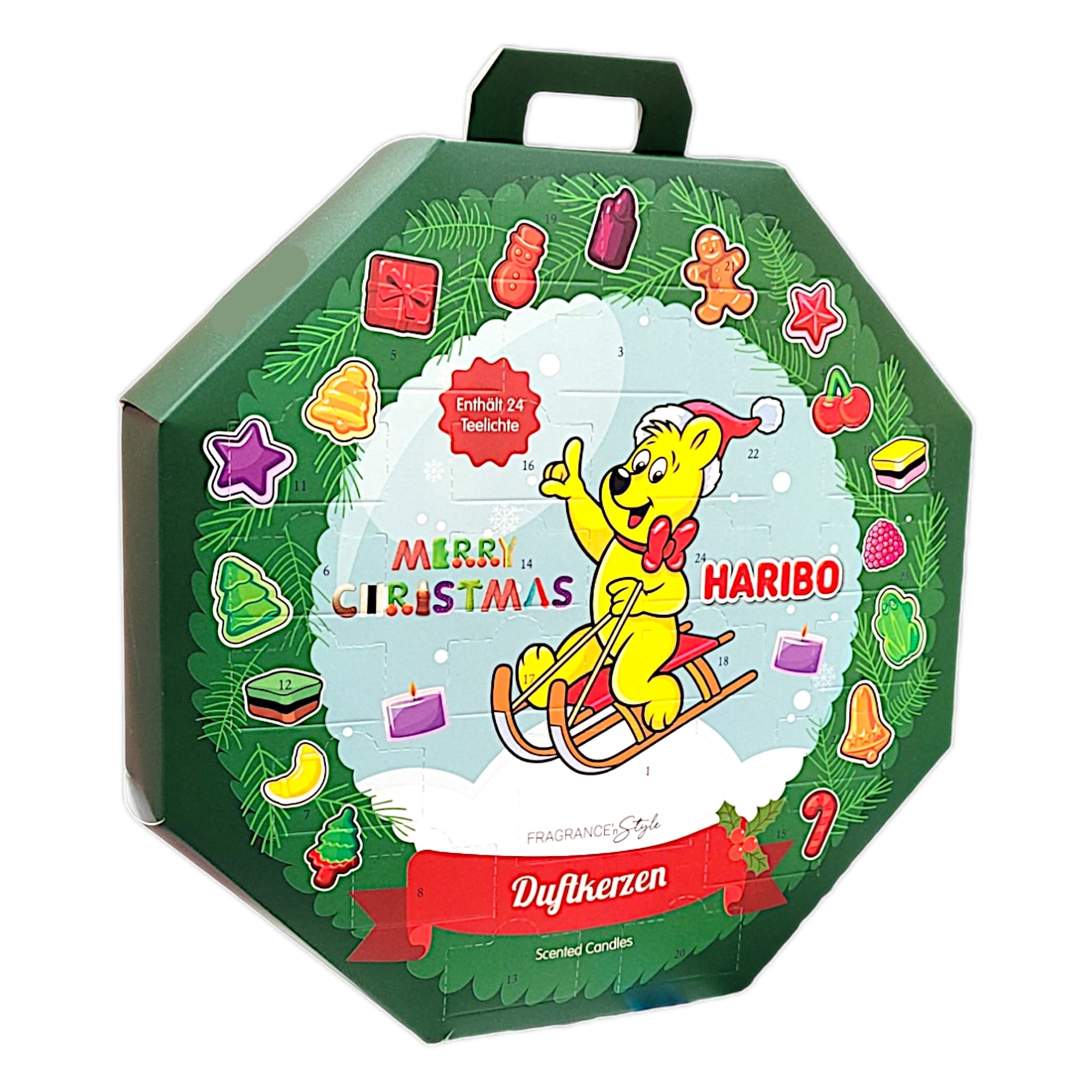 Haribo Teelichter  -  Julekalender Med 24 Duftfyrfadslys - Geekd.dk