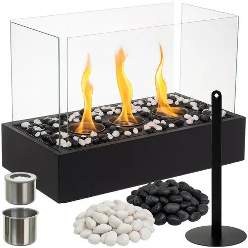 Fritstående Biopejs Med 4 Glassider  Bioethanol Pejs Til Hjem Og Terrasse 45 Cm